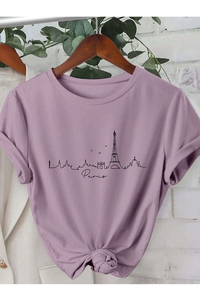 PALPİTO Γυναικείο μπλουζάκι με στάμπα σε λιλά γραμμή Paris