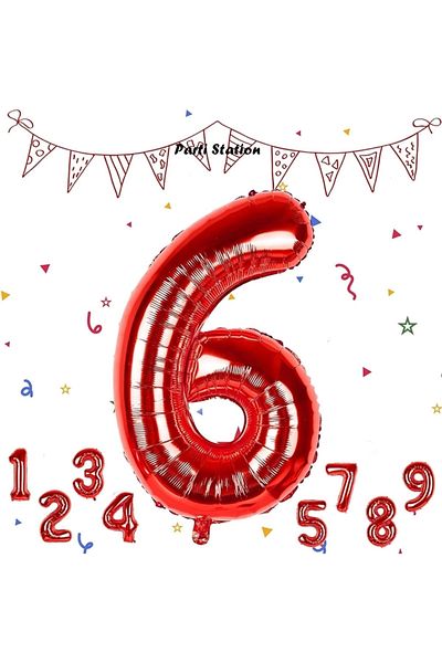 Parti Station Number Foil Balloon Red Number Balloon Red 6 Year Old Balloon 76 Cm Number Balloon Flying Balloon Helium Balloon