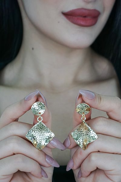 TRENDTAKI Dangle Vintage Square Earrings Gold Plated 0063