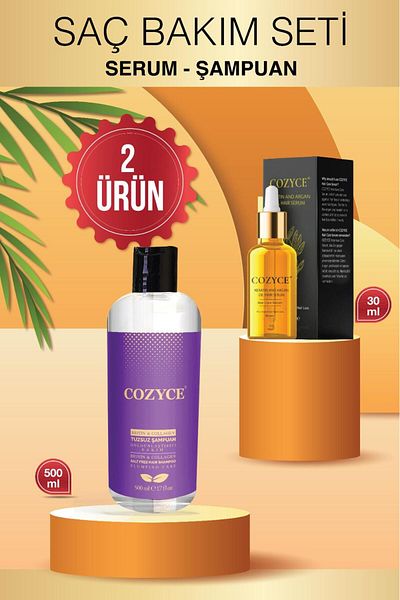 Cozyce Biotin & Collagen Salt-Free Shampoo 500ml + Keratin & Argan Hair Care 30ml