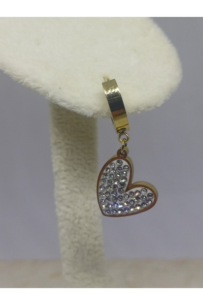 nilüfer takı tasarım KALP DESENLİ ZİRKON TAŞLI L316 PASLANMAZ ÇELİK KÜPE