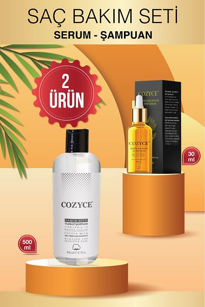 Cozyce Cotton Milk & Damaged Sensitive Hair Salt-Free Shampoo 500 ml Hair Care Serum 30 ml