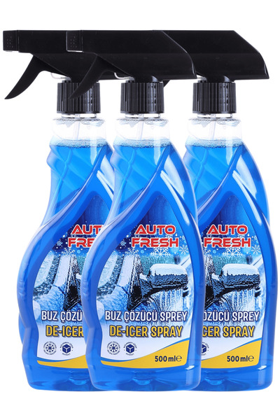 AutoFresh 3'LÜ ARAÇ BUZ ÇÖZÜCÜ SPREY ARABA CAM KAPORTA BUZLANMA ÖNLEYİCİ 500 ML X 3 ADET