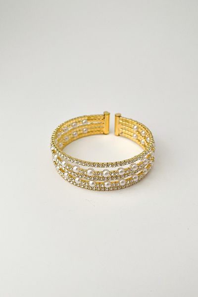 Modex 22 cm Handcuff Bracelet with Zircon Stone and Pearl Detail