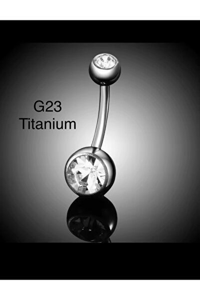 Arescollection G23 Titanium basic çift tarafı zirkon taşlı göbek piercingi