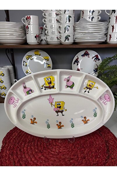 TEBAK COLLECTION TEBAK SÜNGER BOB DESEN BÖLMELİ KAHVALTI TABAĞI