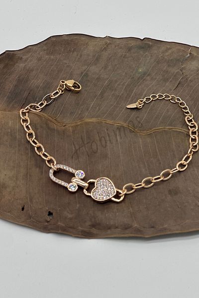 Hobimos Xuping Vip Series Rose Gold Zircon Stone Heart Detailed Steel Bracelet