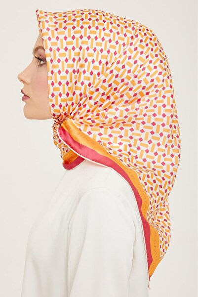 Armine Πορτοκαλί - Ροζ Γεωμετρικό Σχέδιο Μεταξωτό Φουλάρι Tivil 9151 - 52