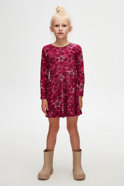 LOVETTI Girls Pointing Stars Pattern Long Sleeve Dress