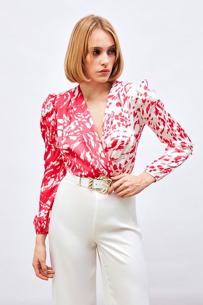 Sateen Bluză body cu model dublu piept - fucsia