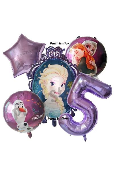 Parti Station 5 Years Old Elsa Frozen - Purple Frozen Balloon Set