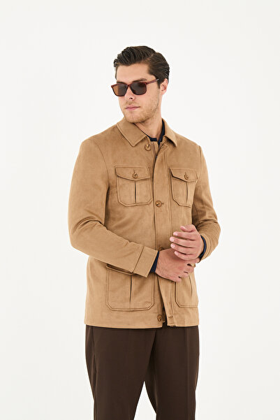 Frappoli Erkek Süet Trençkot Mont Fermuarlı-Düğmeli