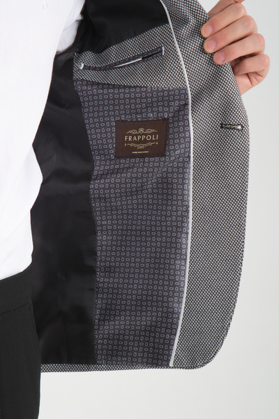Frappoli Elita Erkek Gri Mikro Desenli Slim Fit Mono Yaka Spor Blazer Ceket