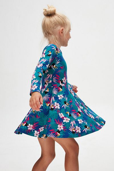 LOVETTI Girl's Tropical Parrot Pattern Long Sleeve Dress