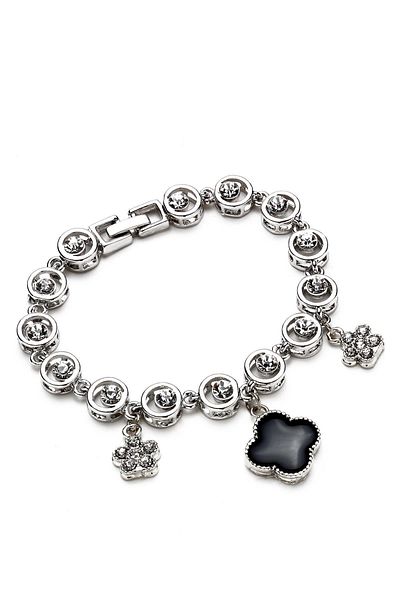 Modex Silver Color Clover Figured Stone Bracelet(18cm)