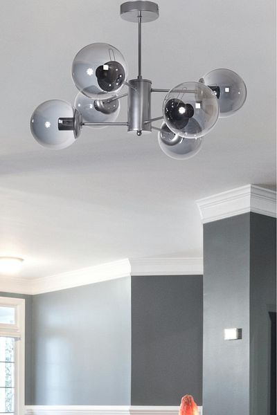 Modavize Seoul Modern Design Living Room Dining Room Kitchen Gray Color Smoked Glass Pendant Lamp 6-Piece Chandelier
