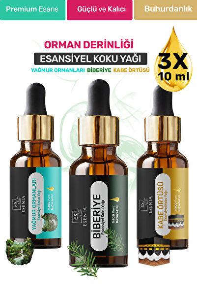 ESENIA Yağmur Ormanları Biberiye Kabe Örtüsü 3'lü Set Esansiyel Uçucu koku Bu...