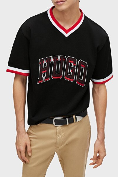HUGO Logo Baskılı % 100 Pamuk Relaxed Fit V Yaka T Shirt Erkek T SHİRT 505101...