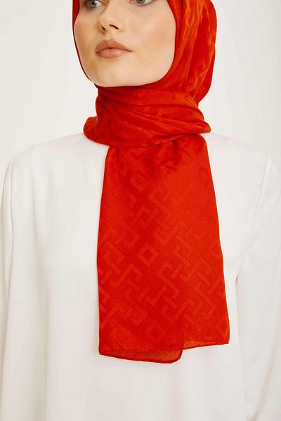 Armine Trend Jan Jan Orange Geometric Pattern Jacquard Shawl 5-21219