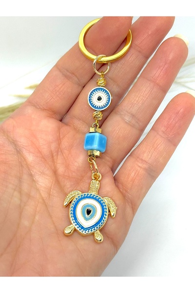 Azrua Breloc din metal cu piatră de broasca țestoasă albastră, breloc din met...