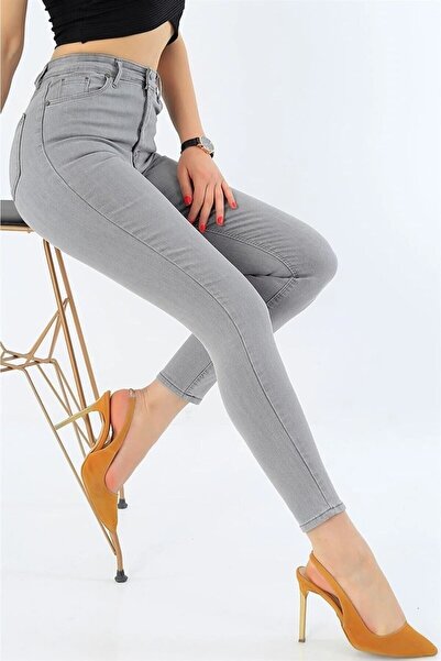 İBABUTİK ІБАБУТІК Жіночі сірі джинси зі струнким кроєм з еластичного матеріалу - джинси з вузькими штанинами, що підтягують фігуру