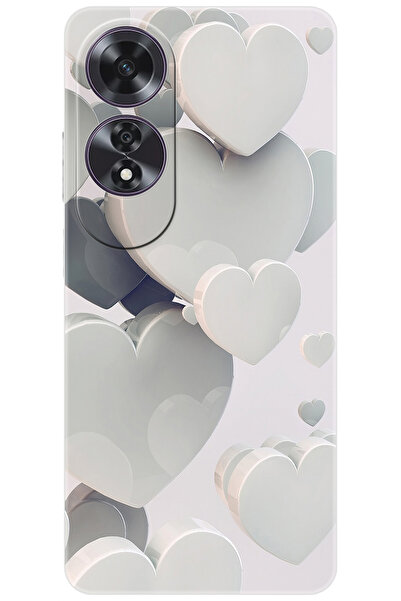 OPPO A60 (CPH2631) Uyumlu Kılıf Desen Baskılı Silikon Beyaz Kalpler STK:259 C...