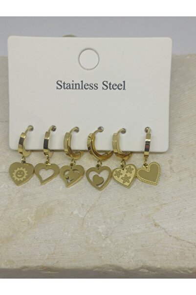 nilüfer takı tasarım KALP,GÜLÜCÜK FİGÜRLÜ L316 PASLANMAZ 6LI ÇELİK KÜPE