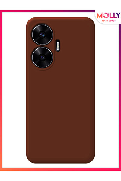 Molly Realme C55 İçin Kahverengi Liquid İçi Kadife Silikon Kılıf