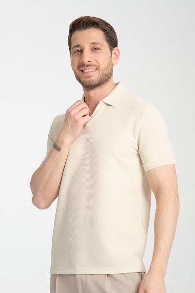 Frappoli Ανδρικό μπλουζάκι με λαιμόκοψη με βάφλα Comfort Fit - 100% βαμβάκι