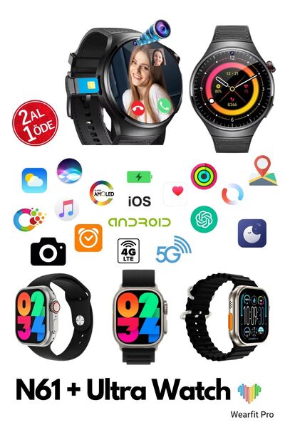 Wearfit Pro N61 Çift Kameralı Sim Kartlı BTK Kayıtlı Yeni Nesil Akllı Saat + ...