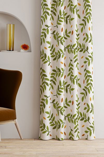 AYSHOME Завеса Ays Home със зелени листа (135 см x 260 см без плисета)