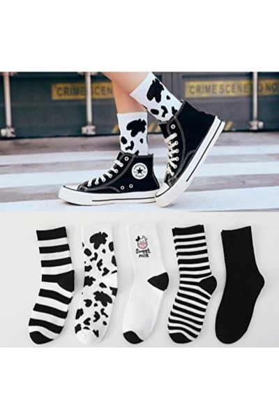 ASGÜL SOCKS Комплект от 4 чифта колежански чорапи с шарка на крава