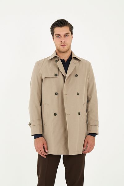 Frappoli Ανδρική καμπαρντίνα με διπλό γιακά Standard Fit βαμβακερή καμπαρντίνα