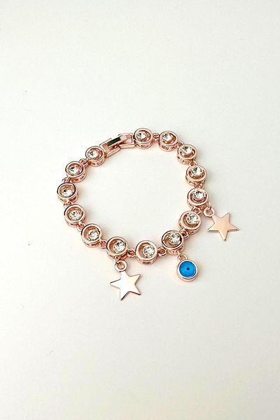 Modex Star Evil Eye Detailed Rose Stone Bracelet (18cm)