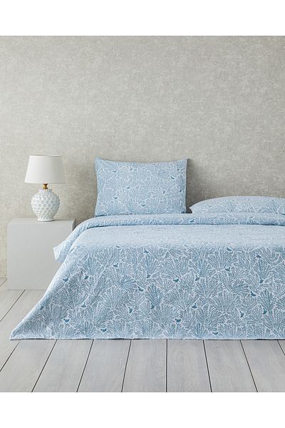 English Home Pure Birds Blue Double Easy-Iron Duvet Cover Set