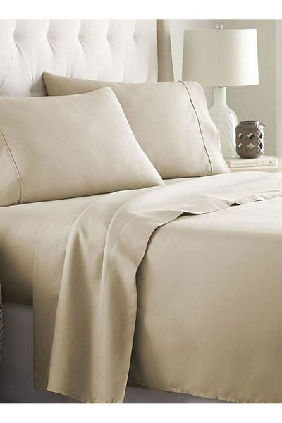 Orange Bed & Bath ملاءات السرير | طقم ملاءات قطنية مقاس مفرد، 3 قطع، 200 غرزة | بيج 137 × 191 35 سم