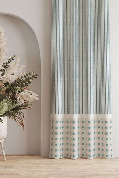 AYSHOME Cortina de fundal florală în dungi Ays Home (135 cm x 260 cm fără pliuri)