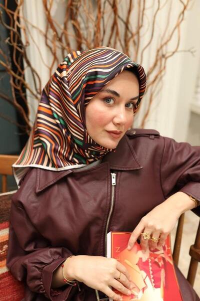 Silk Home Шарф з шовку з геометричним візерунком, бежево-фіолетовий 11417-05