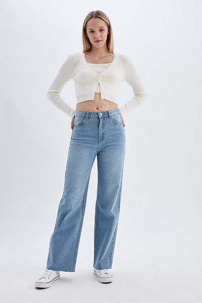 DeFacto Pantaloni lungi de blugi spălați cu talie înaltă anii 90 C6182AX24AU