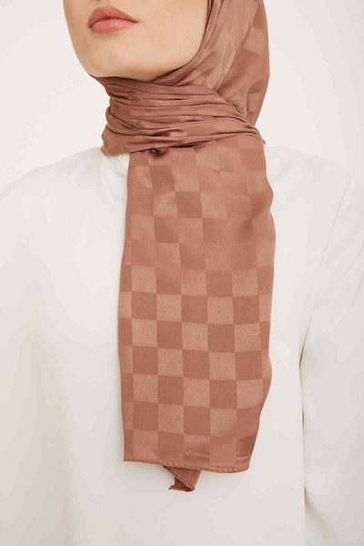 Armine Trend Jacquard Light Brown Checkerboard Pattern Diamond Shawl 2-4701