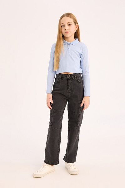 DeFacto Dívčí polo tričko Slim Fit Slim Fit s dlouhým rukávem B7407A825Sp