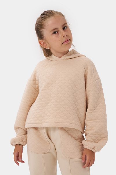 Minipodyum Girl's Hooded Unprinted Quilted Sweatshirt Tracksuit Set