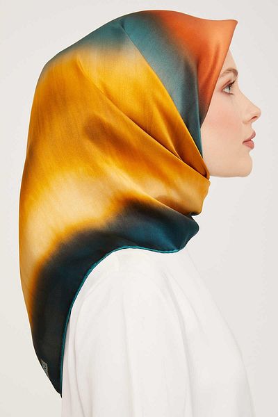Armine Μεταξωτό κασκόλ Petrol Blue Gradient Transition Tivil 9051-04