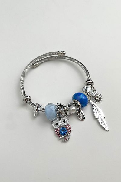Modex Owl Figured Charm Steel Spring Bracelet