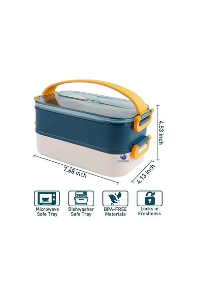 Vagonlife Stainless Double Layer Steel Food Box - Lunch Box Navy Blue-Cream Storage Container