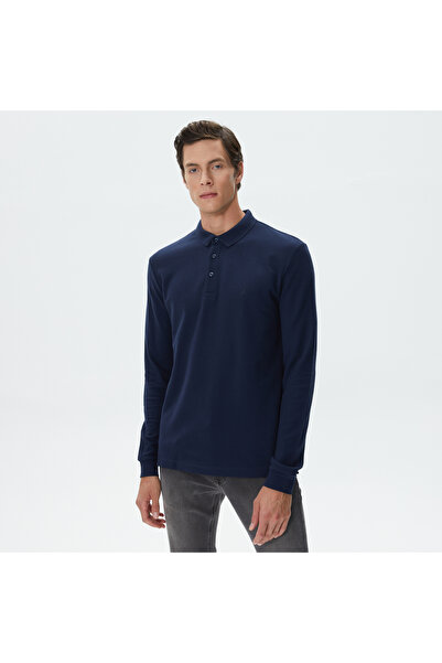 Nautica Erkek Lacivert Slim Fit Uzun Kollu Polo Yaka T-Shirt