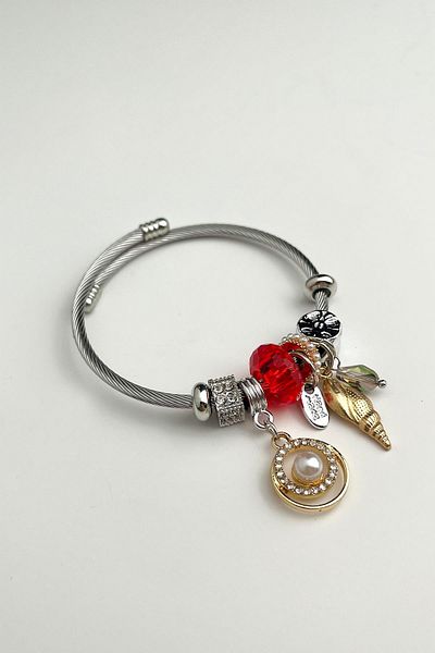 Modex Pearl Detail Steel Figured Spring Bracelet