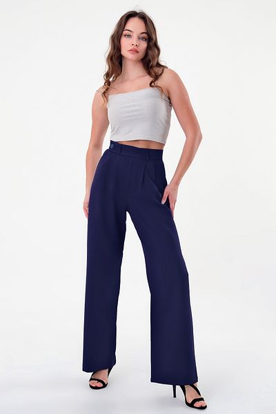 Hazel Women's Navy Blue Smart Palazzo Trousers