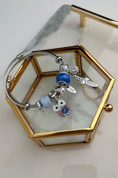 Modex Owl Figured Charm Steel Spring Bracelet