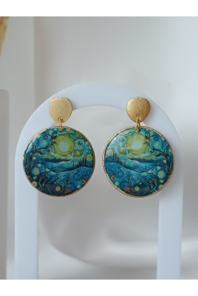 La fee aksesuar صنع فنسنت فان جوخ - أقراط بوليمر كلاي مع نجوم لامعة